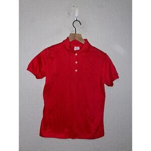 Womens 1980s Red Polo Shirt Print-Ons Print Ons Red Women Top 1980s Medium